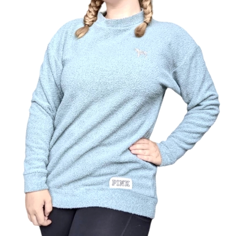 Pink Victoria’s Secret High Neck Stadium Terry Sweatshirt in DustySeafoam Size S